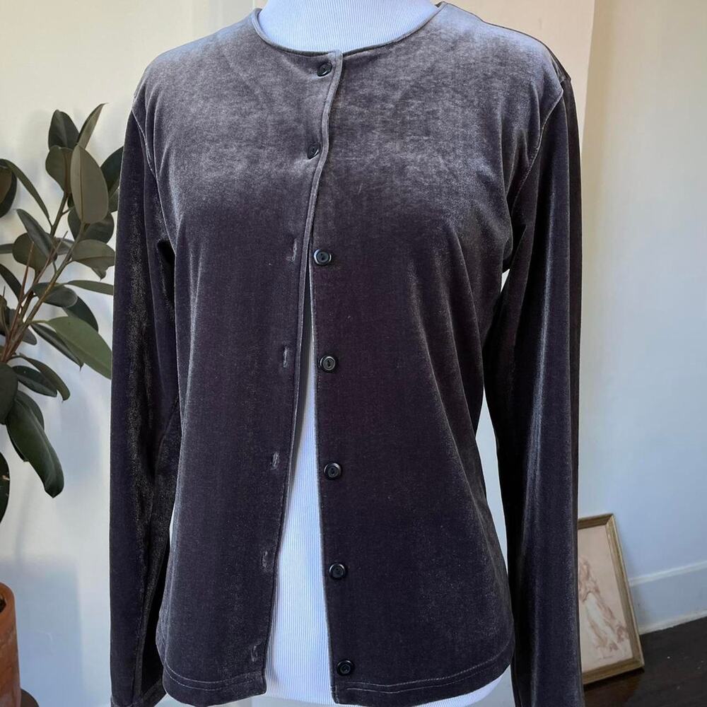 Gray Velvet Cardigan Crew Neck Button Down Small New York and Company